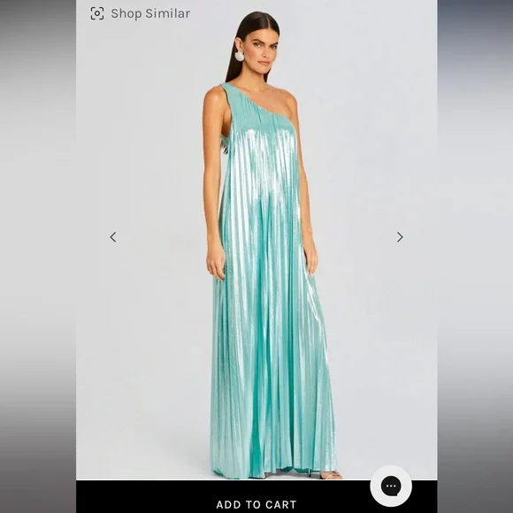 Elegant One-Shoulder Metallic Gown - Picture 2 of 6